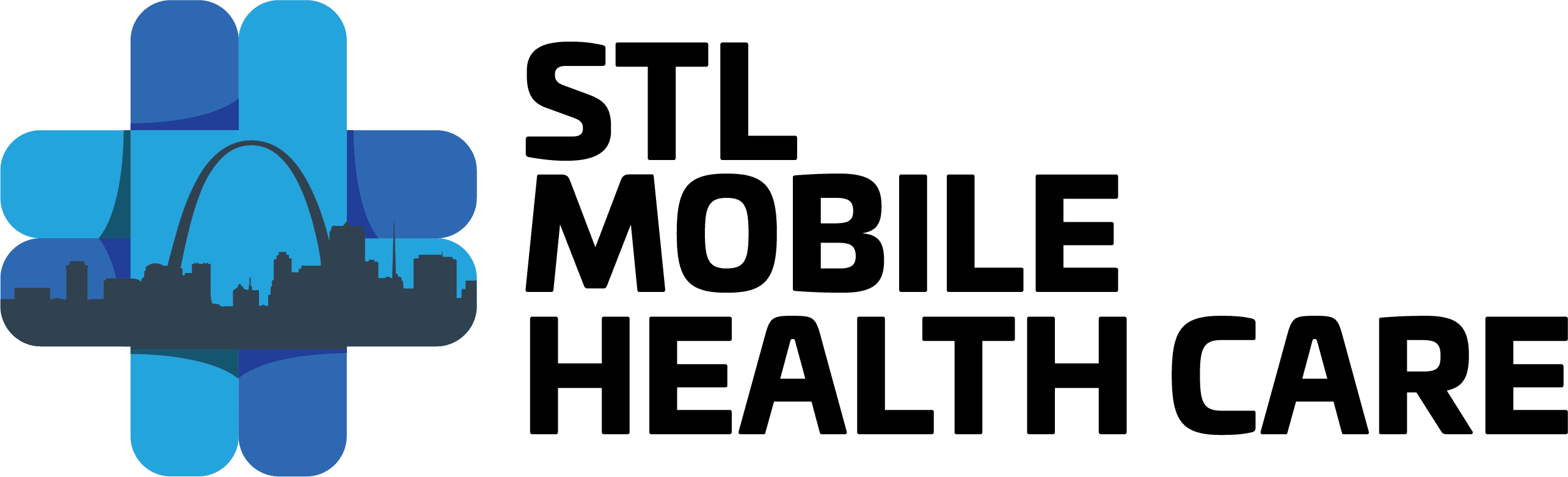 A green background with black letters that say stl mobile health.